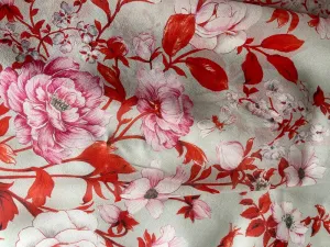 39" Panel-Border Print - Semi-Sheer Magnolias & Wild Roses Silk Georgette (Made in Italy)