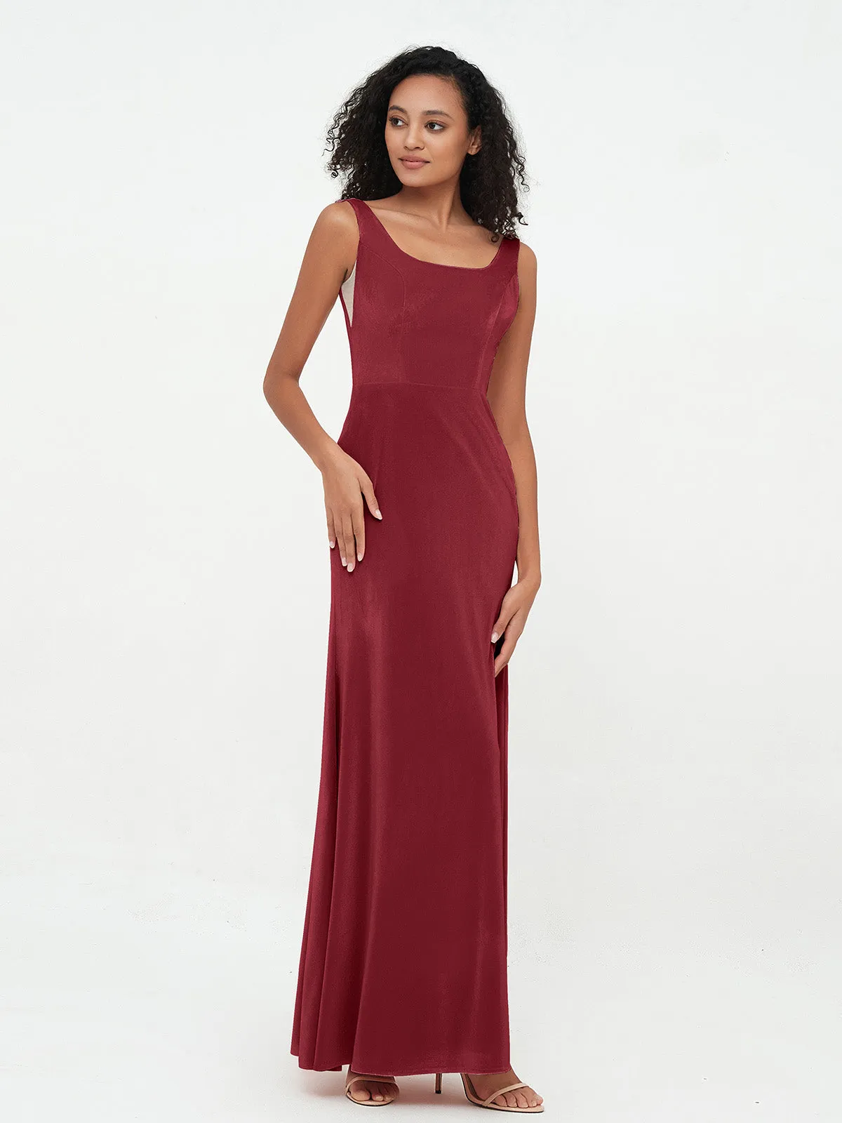 Bateau Neck Mermaid Long Velvet Dresses Burgundy Plus Size