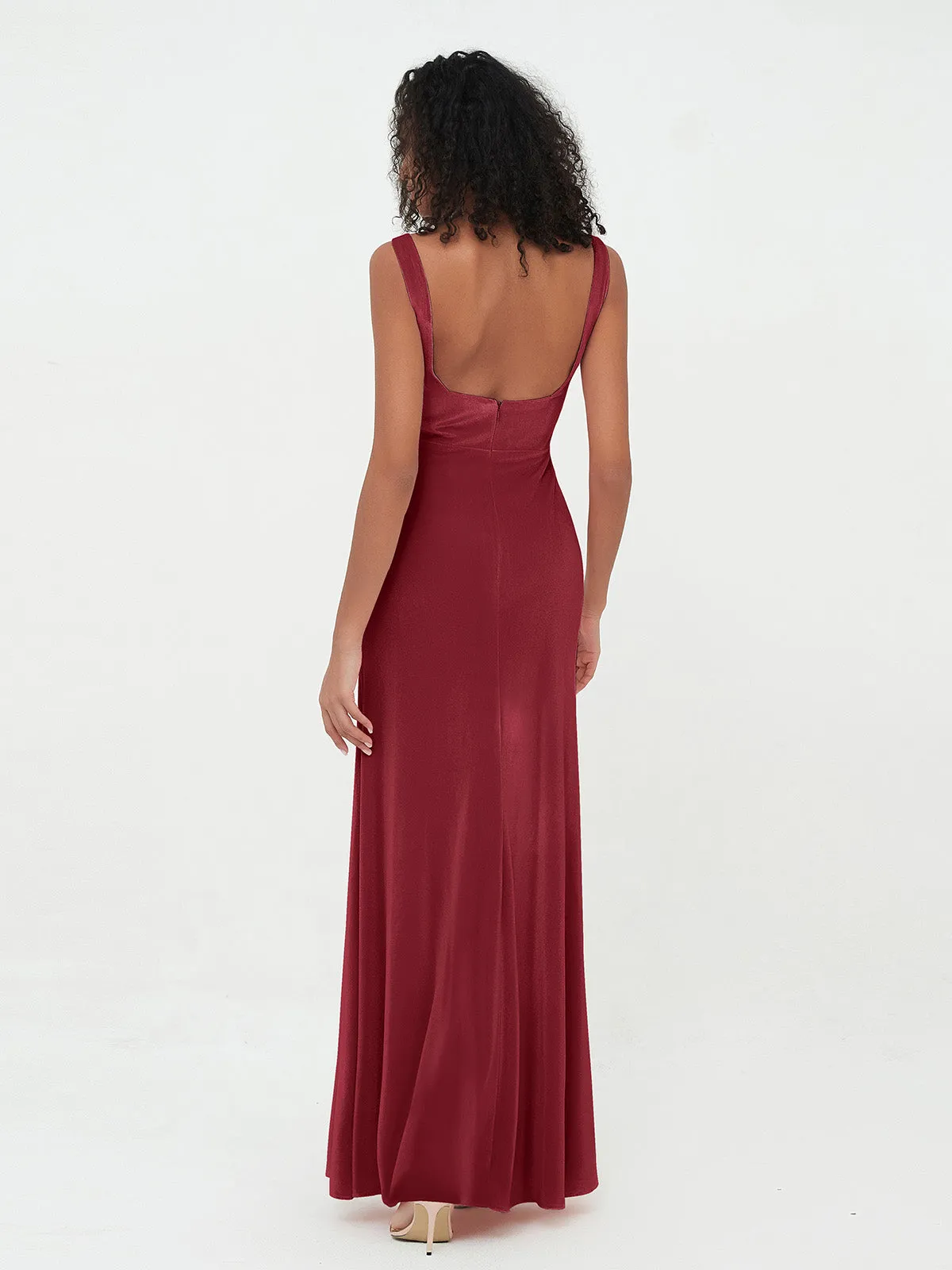 Bateau Neck Mermaid Long Velvet Dresses Burgundy Plus Size