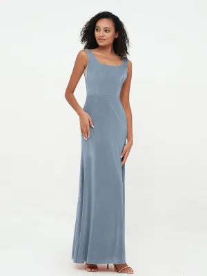 Bateau Neck Mermaid Long Velvet Dresses Dusty Blue Plus Size