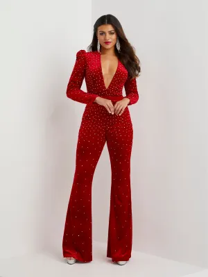 Beaded Velvet Long Sleeve Jumpsuit by Panoply 14125