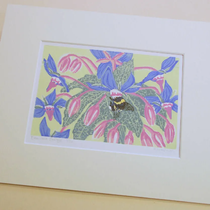 Bee and Borage - Limited Edition - Original Linocut Print