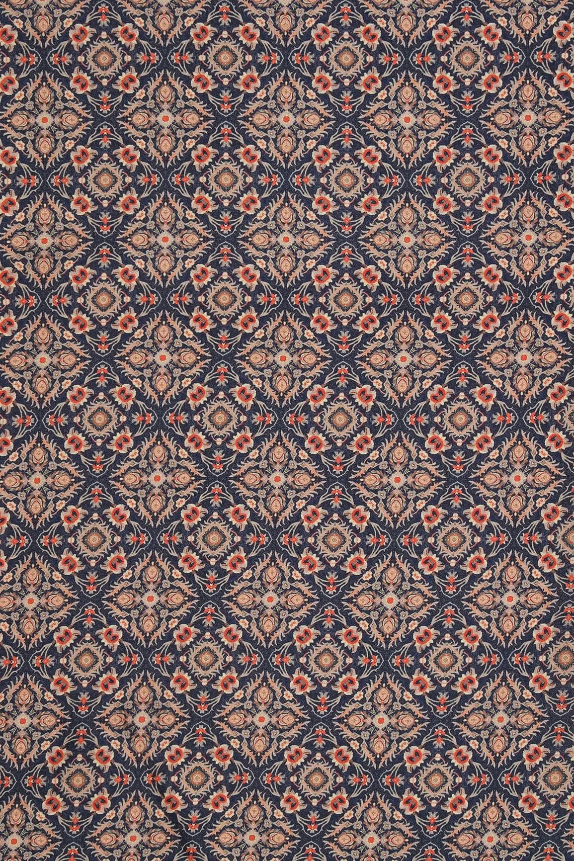 Beige Traditional Pattern Digital Print On Navy Blue French Crepe Fabric