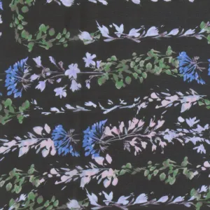 Black-Blue-Multi Floral Border Frame Panel Printed Chiffon Fabric