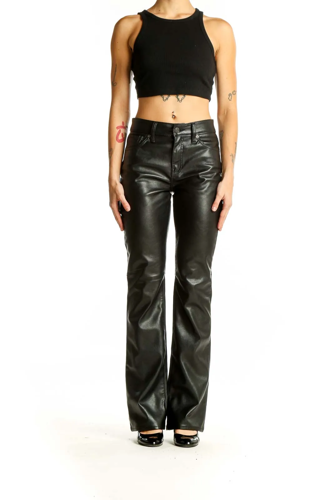 Black Faux Leather Flare Pants