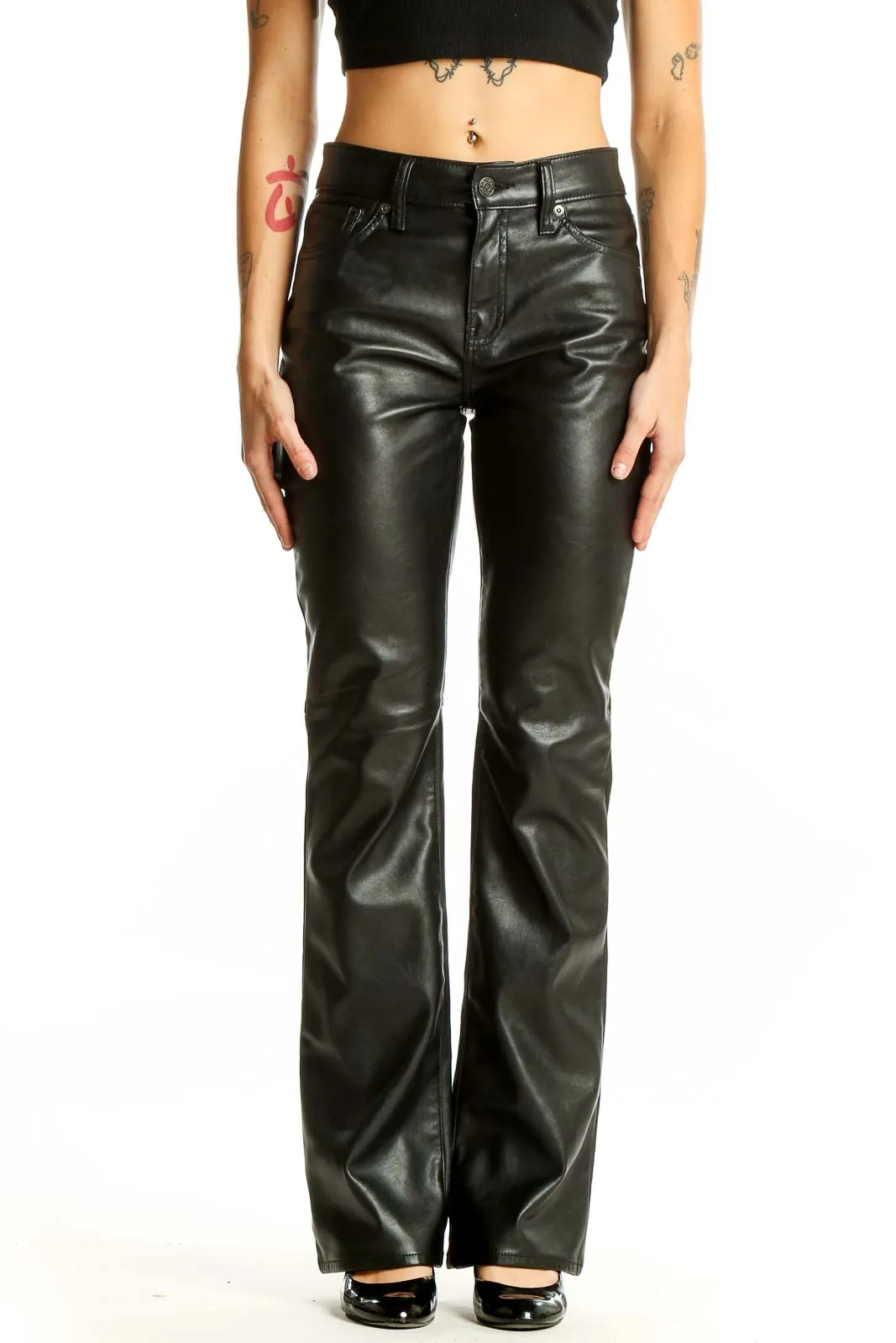 Black Faux Leather Flare Pants