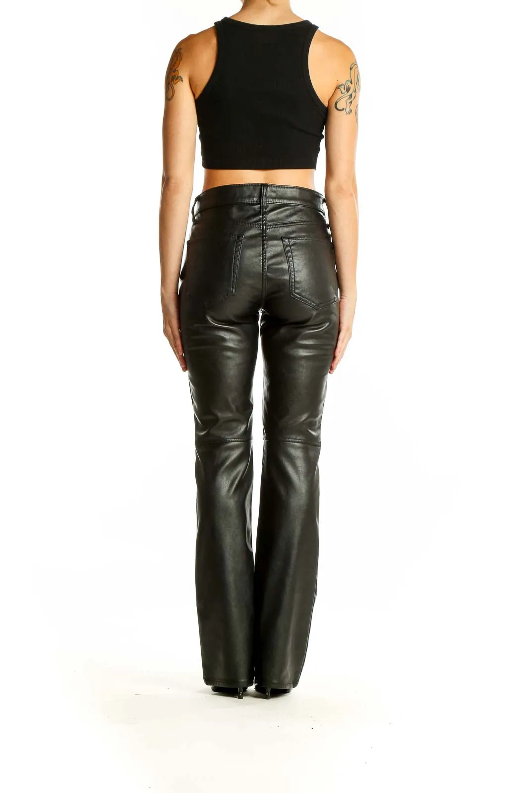 Black Faux Leather Flare Pants