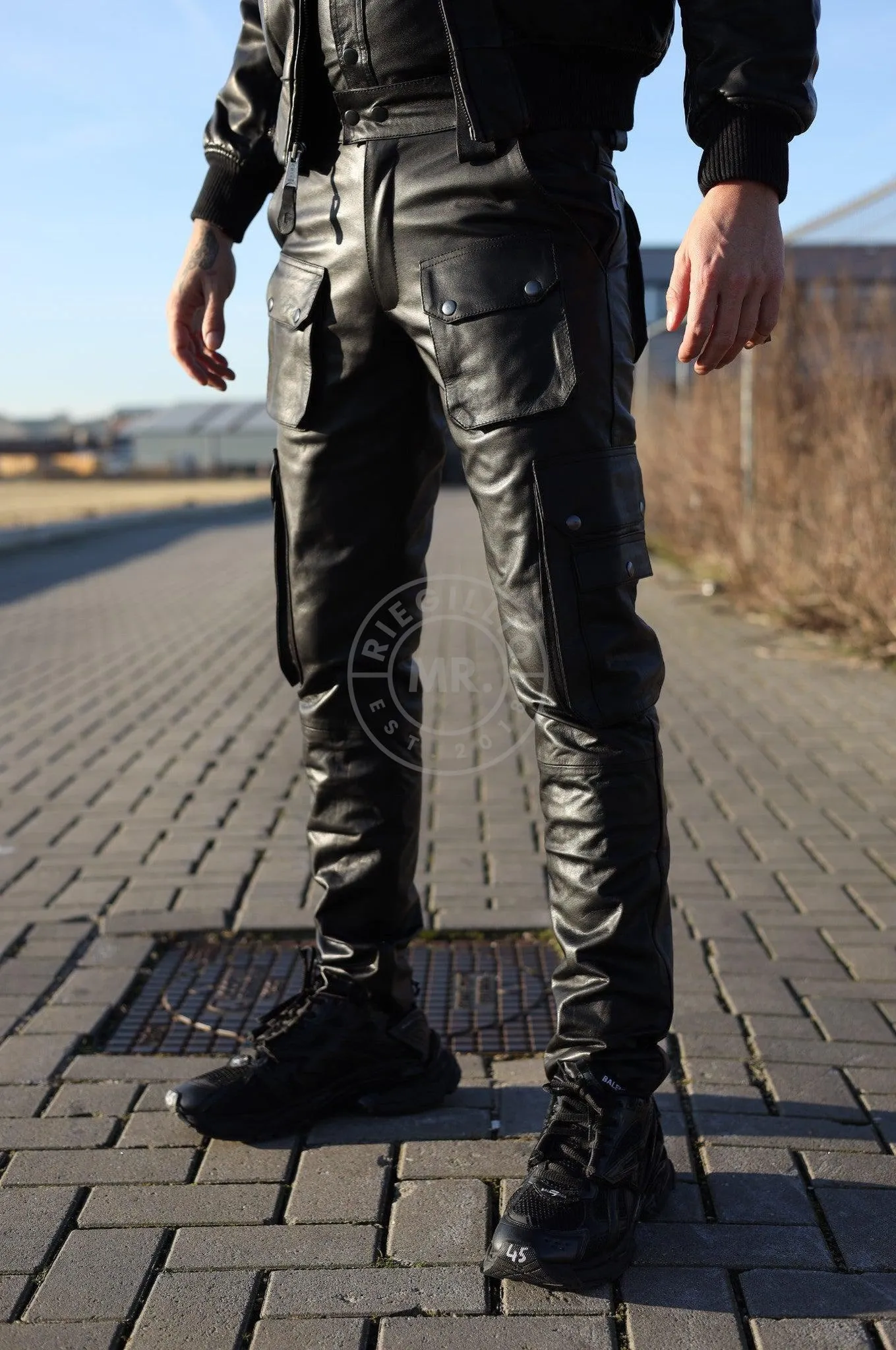 Black Leather Pants - Snap Pockets