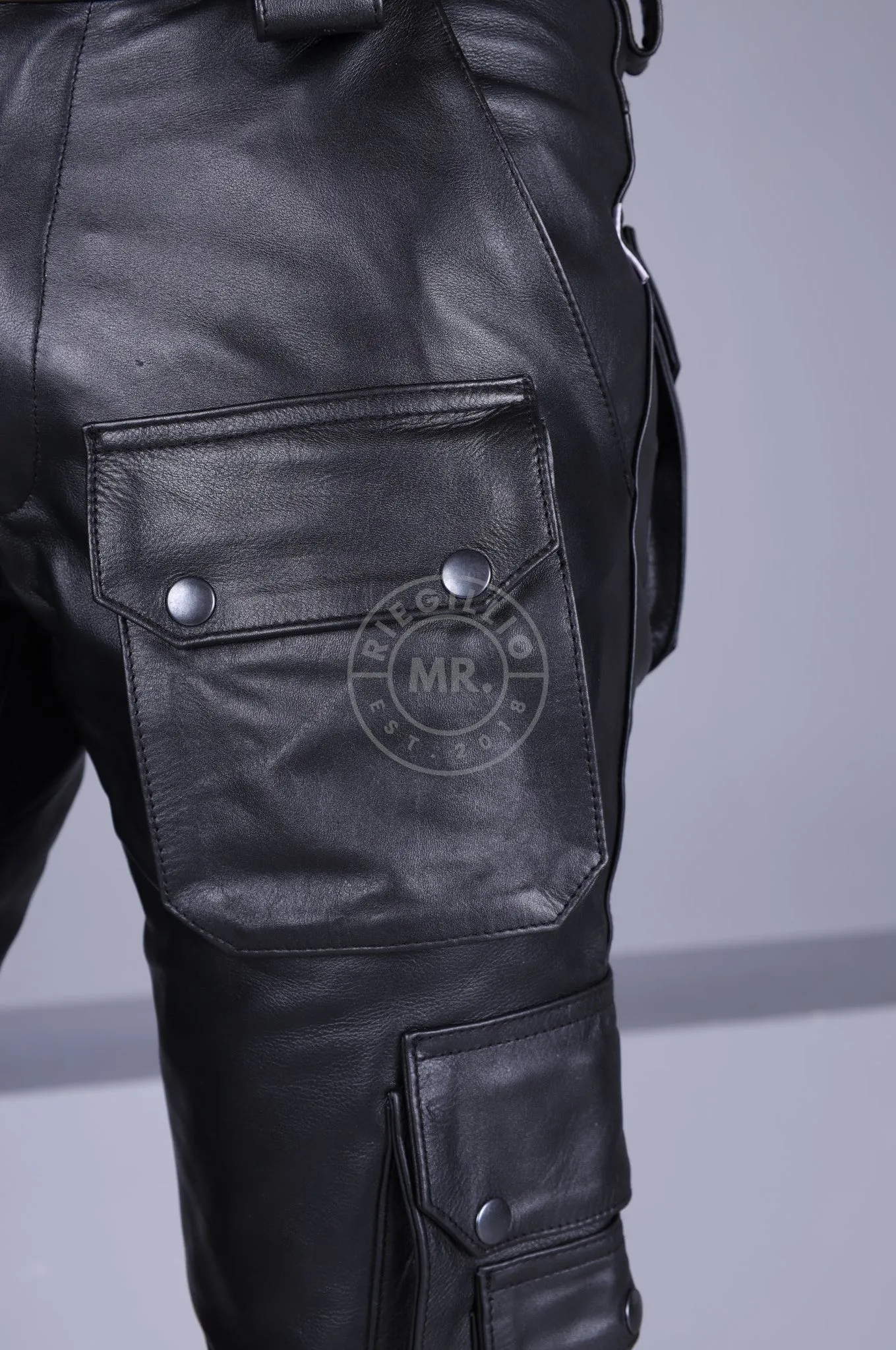 Black Leather Pants - Snap Pockets