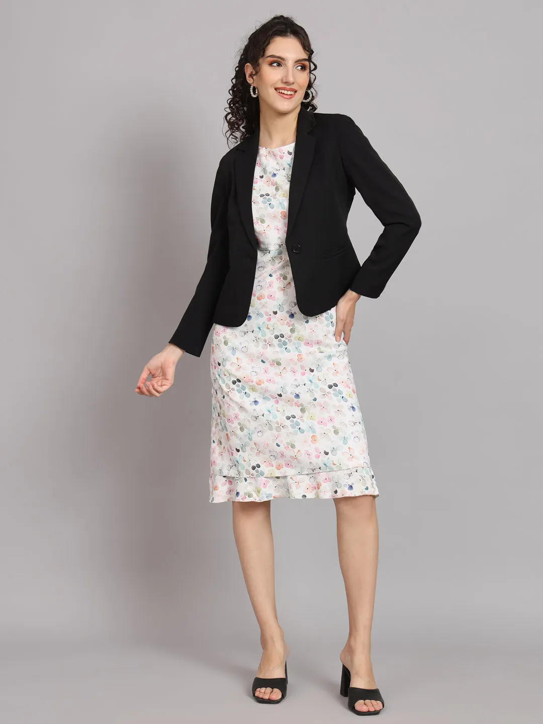 Black Polyester Notch Collar Short Blazer