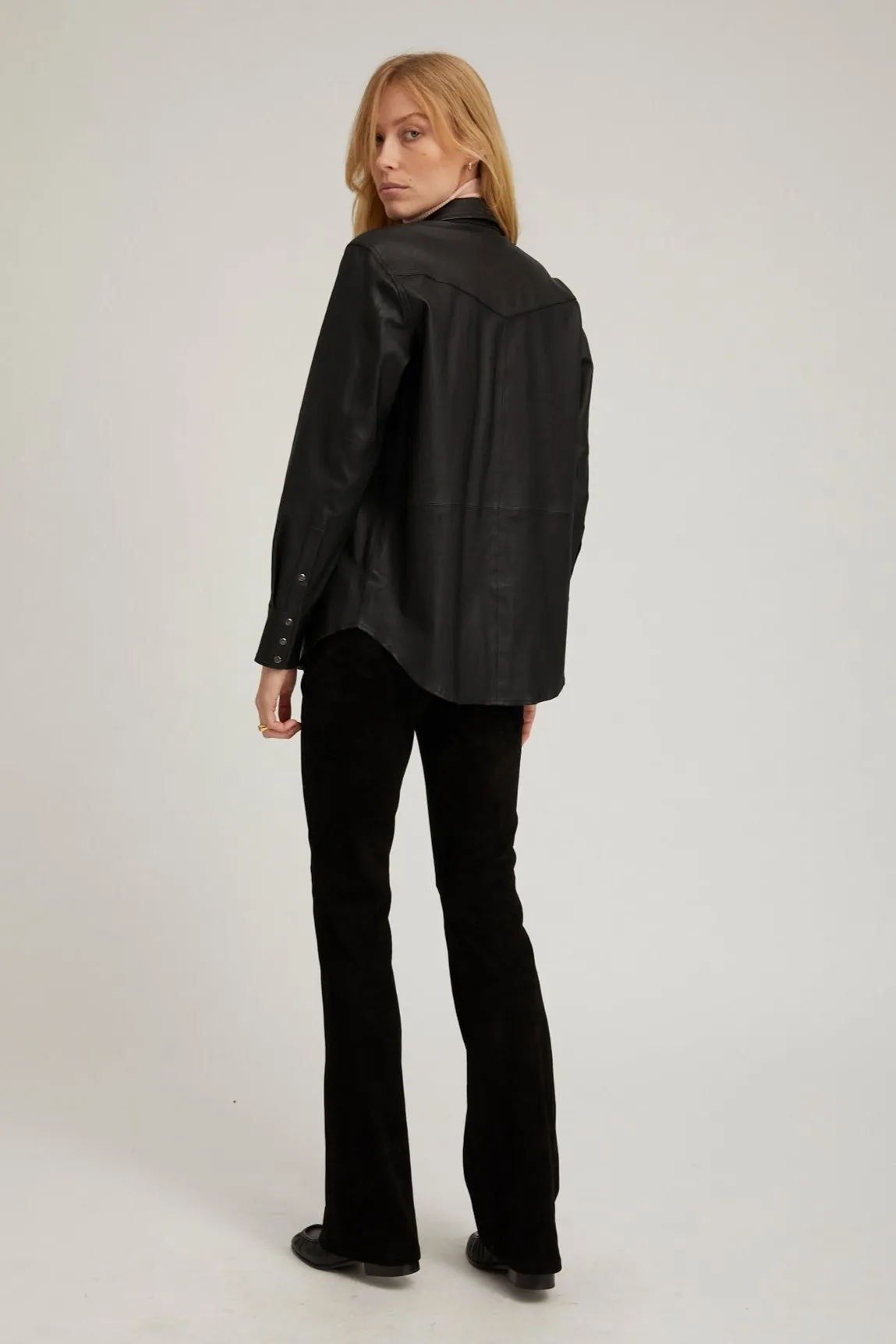 Black Suede 5 Pocket Micro Flare Pants