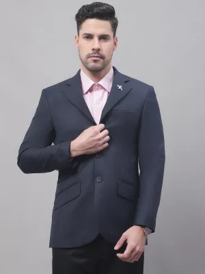 Blue Solid Full Sleeves Formal Blazer For Men