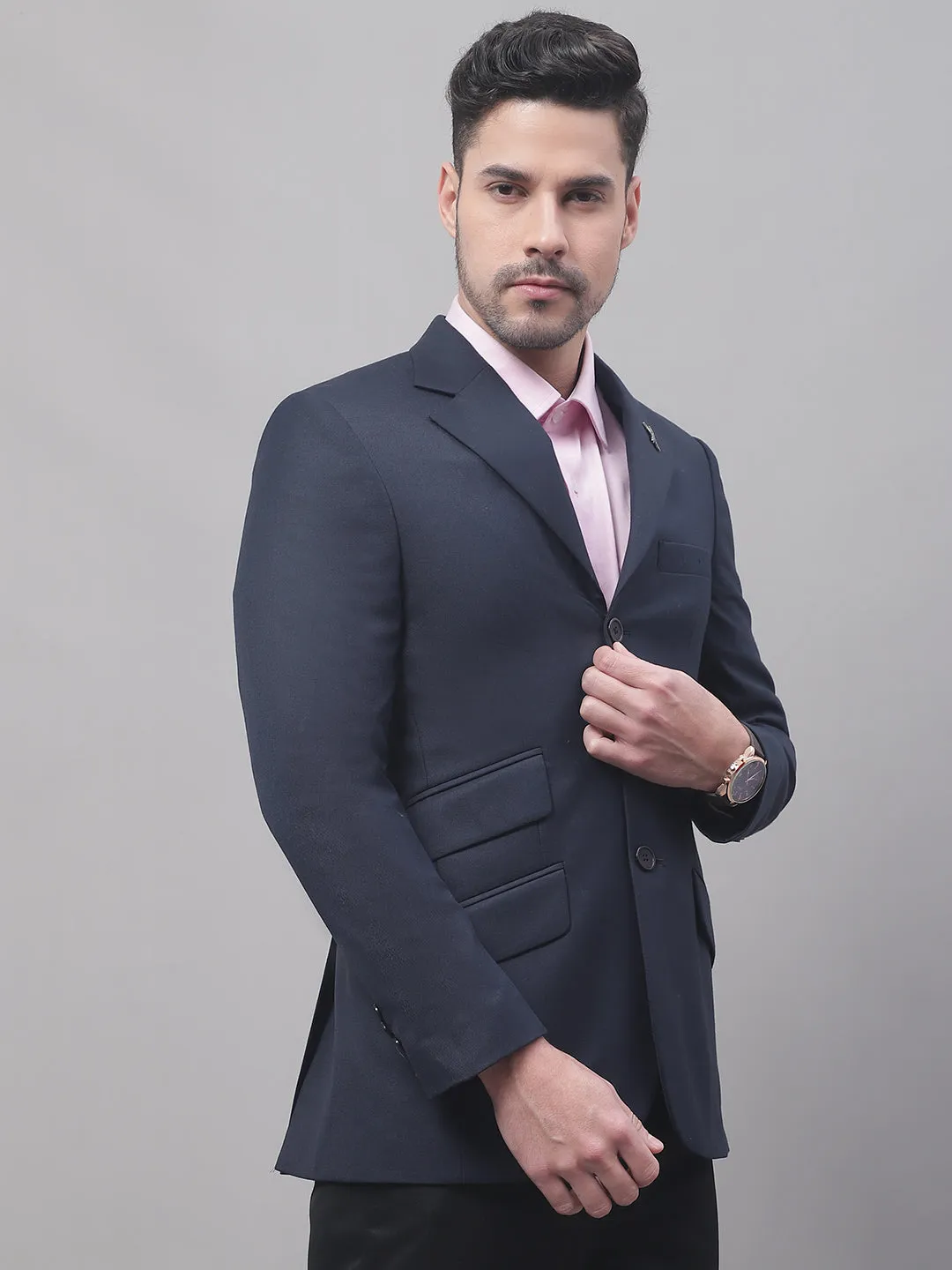 Blue Solid Full Sleeves Formal Blazer For Men