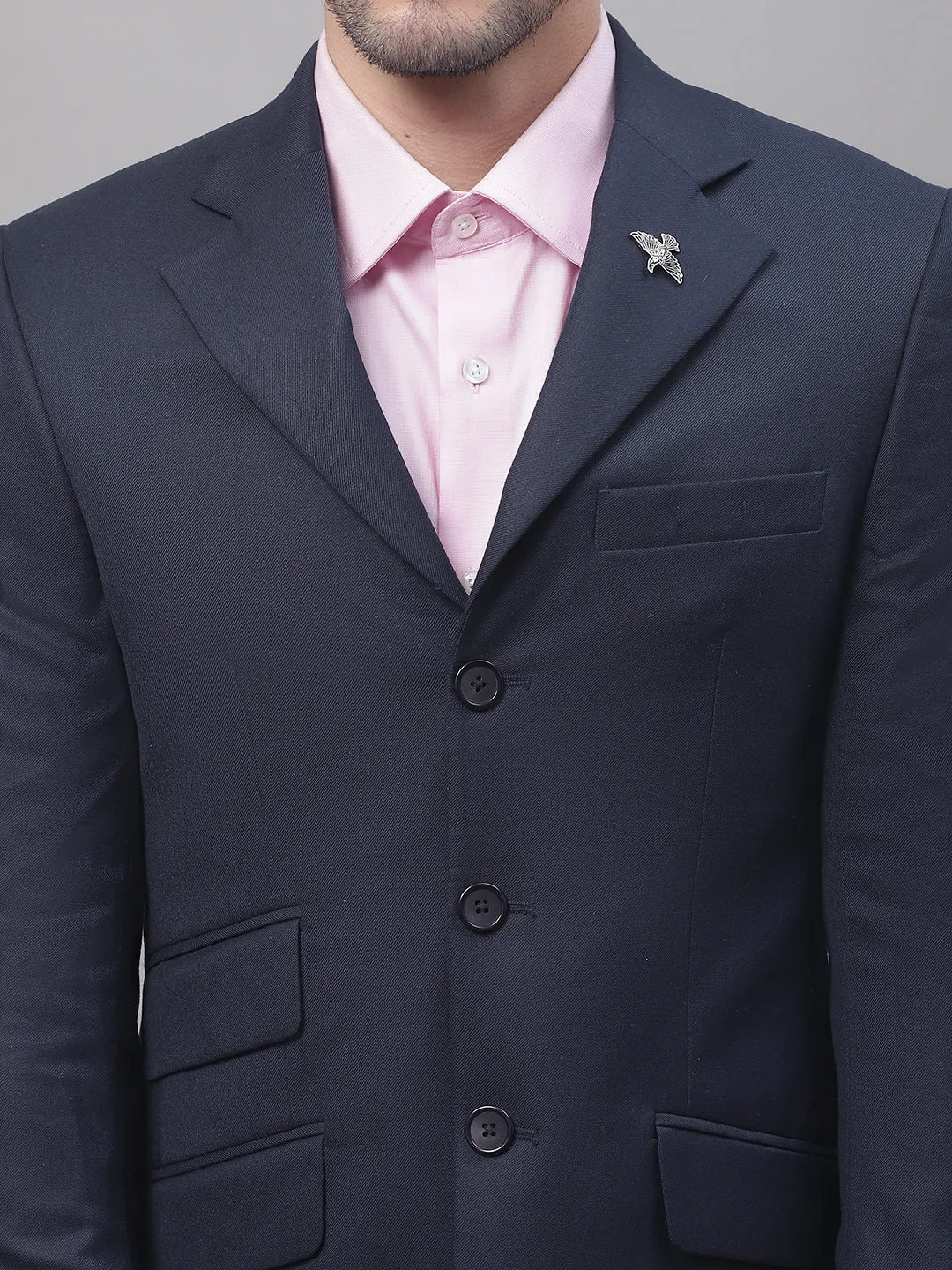 Blue Solid Full Sleeves Formal Blazer For Men