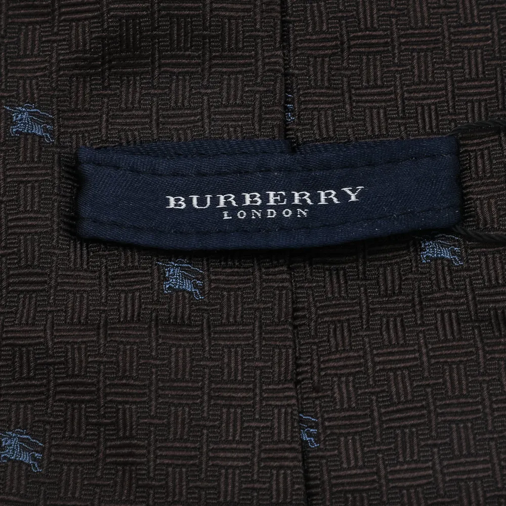 Burberry Brown Logo Pattern Jacquard Silk Tie