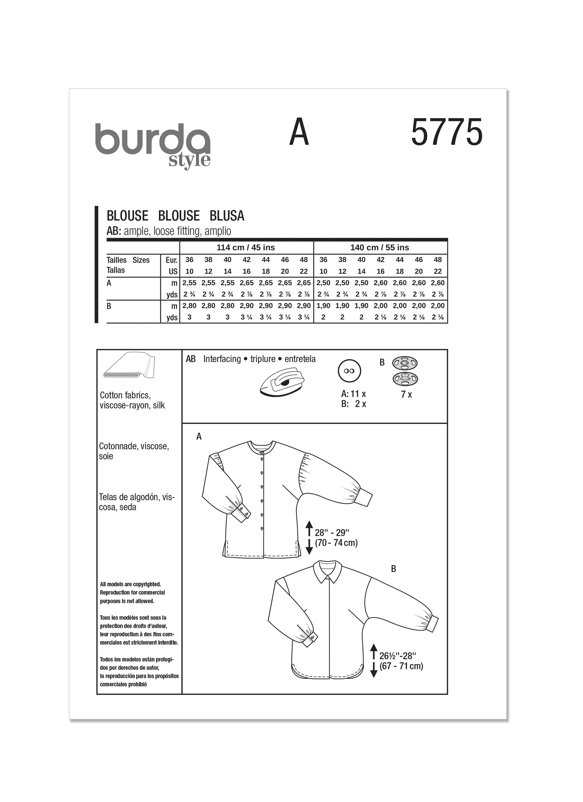 Burda Style Pattern 5775 Misses' Blouses