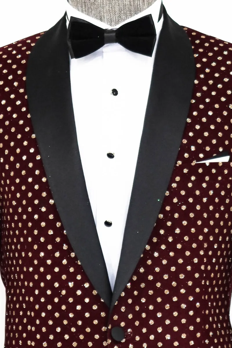 Burgundy with Diamond Pattern Prom Blazer