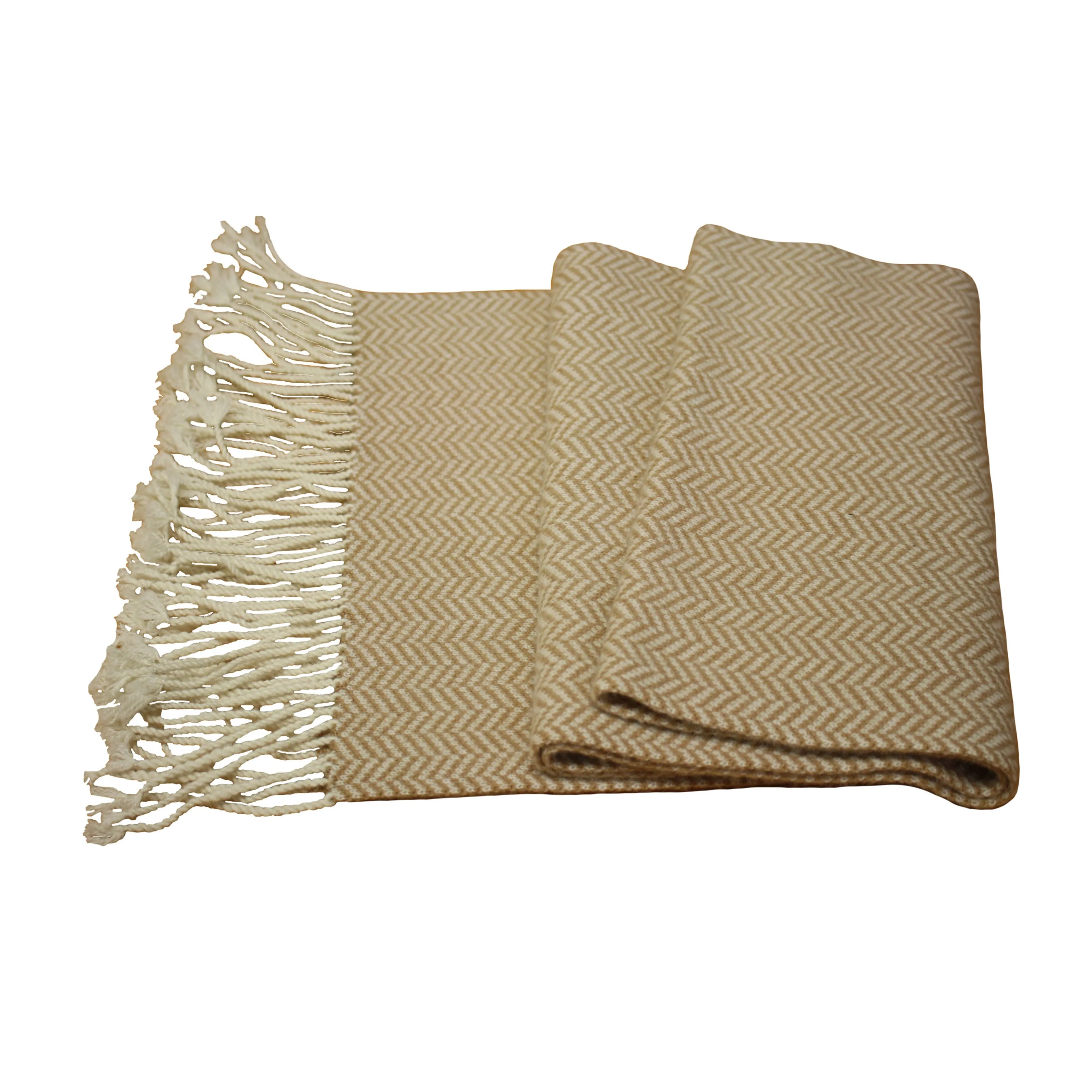 Camel Woolwhite Cashmere Herringbone Scarf