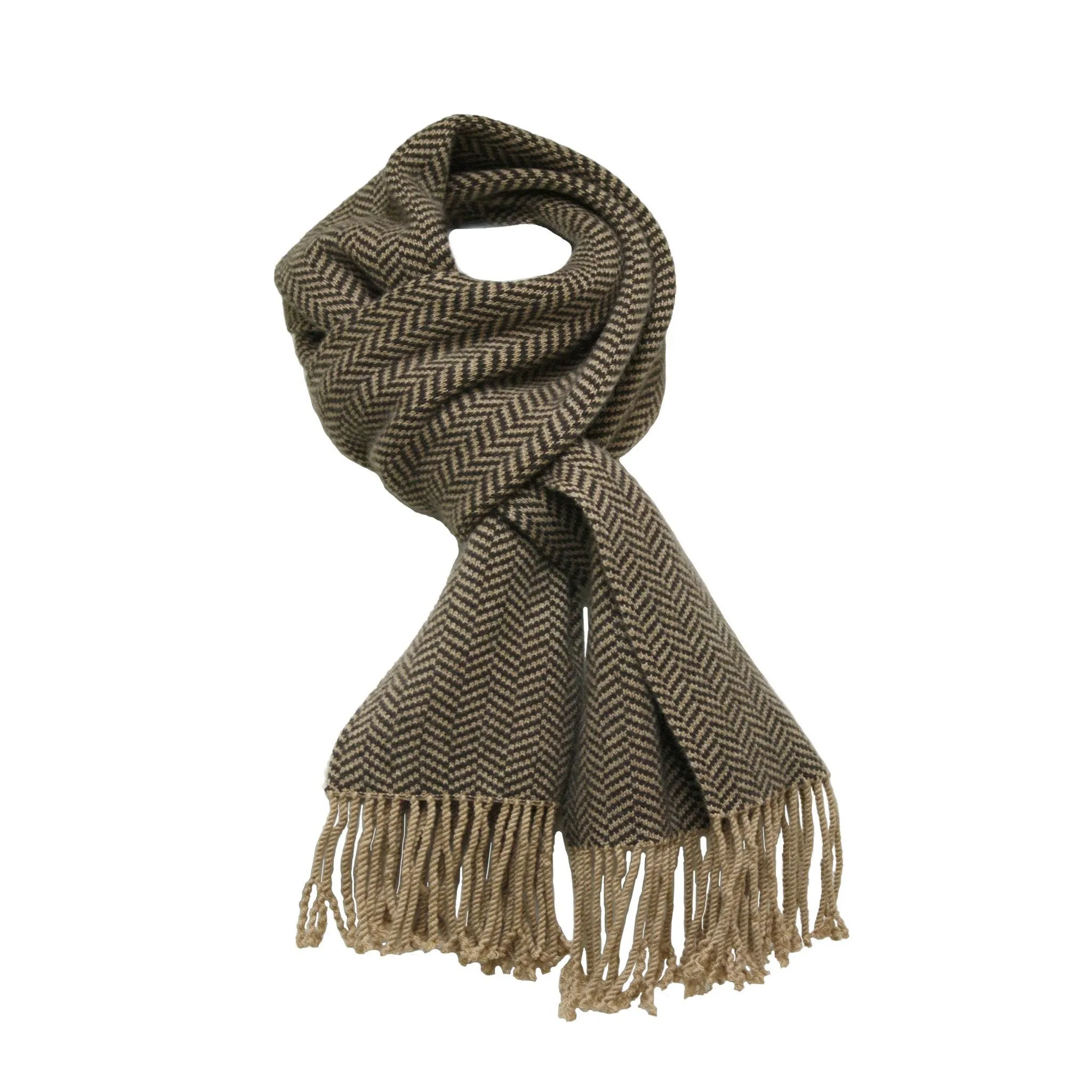 Camel Woolwhite Cashmere Herringbone Scarf