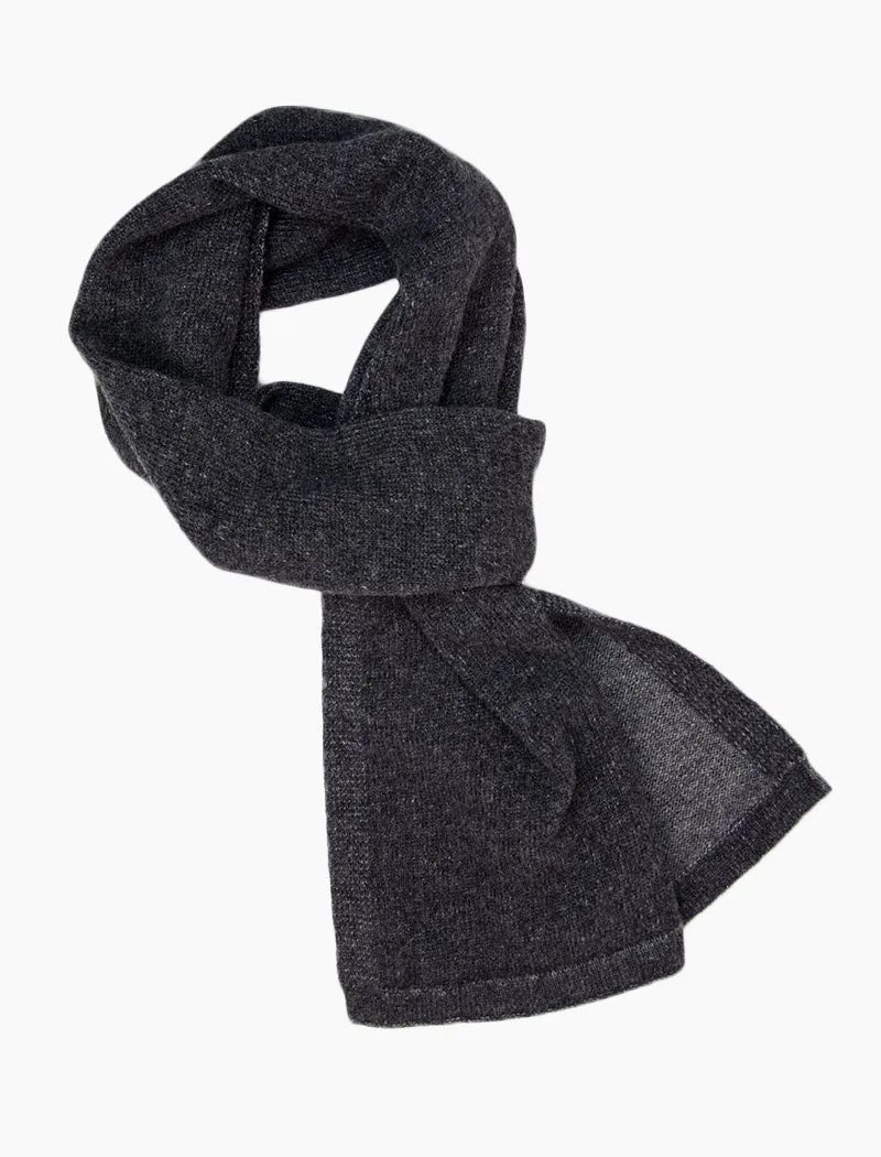 Charcoal & Grey Solid Reversible Knitted Wool & Cashmere Scarf