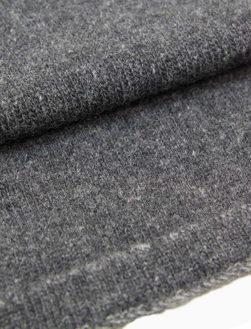 Charcoal & Grey Solid Reversible Knitted Wool & Cashmere Scarf