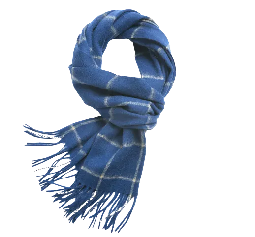 Check Lambswool Scarf Woven Royal Blue Camel