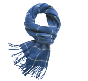 Check Lambswool Scarf Woven Royal Blue Camel