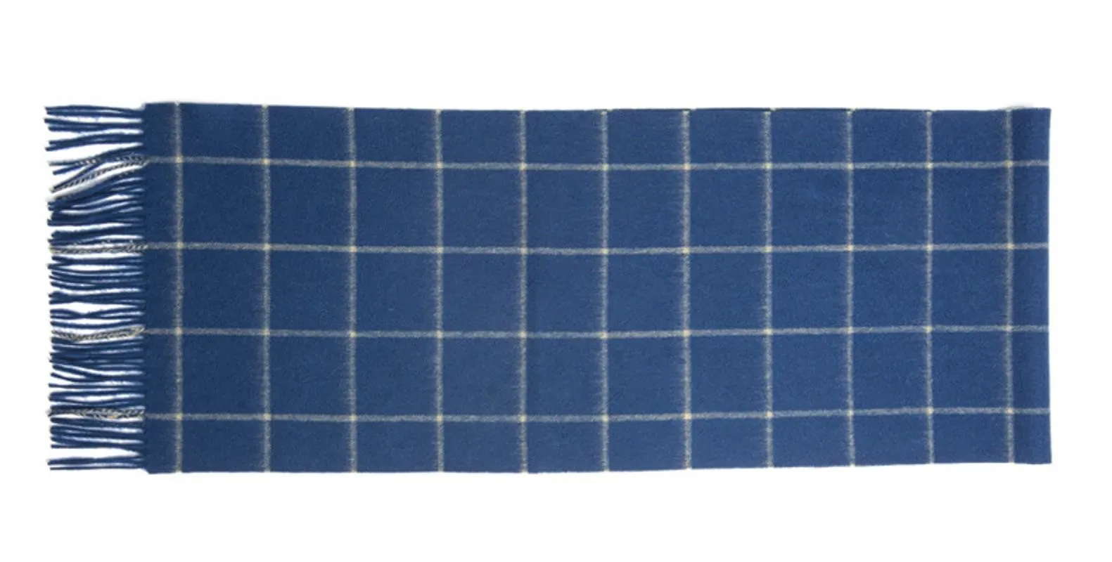 Check Lambswool Scarf Woven Royal Blue Camel