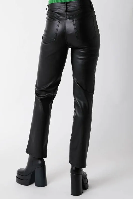 City Girl Faux Leather Pants- Black