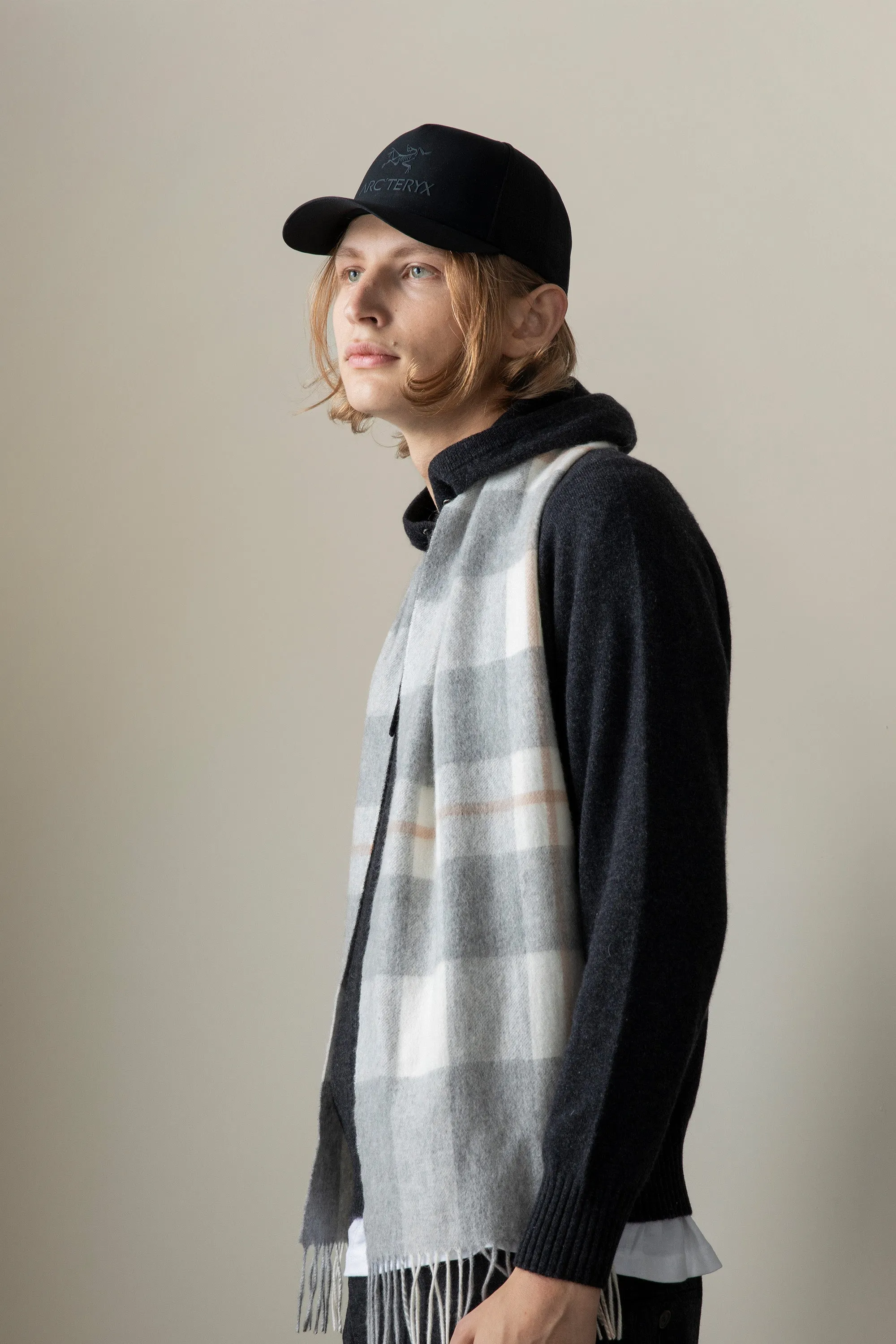 Contemporary Check Cashmere Scarf - Grey