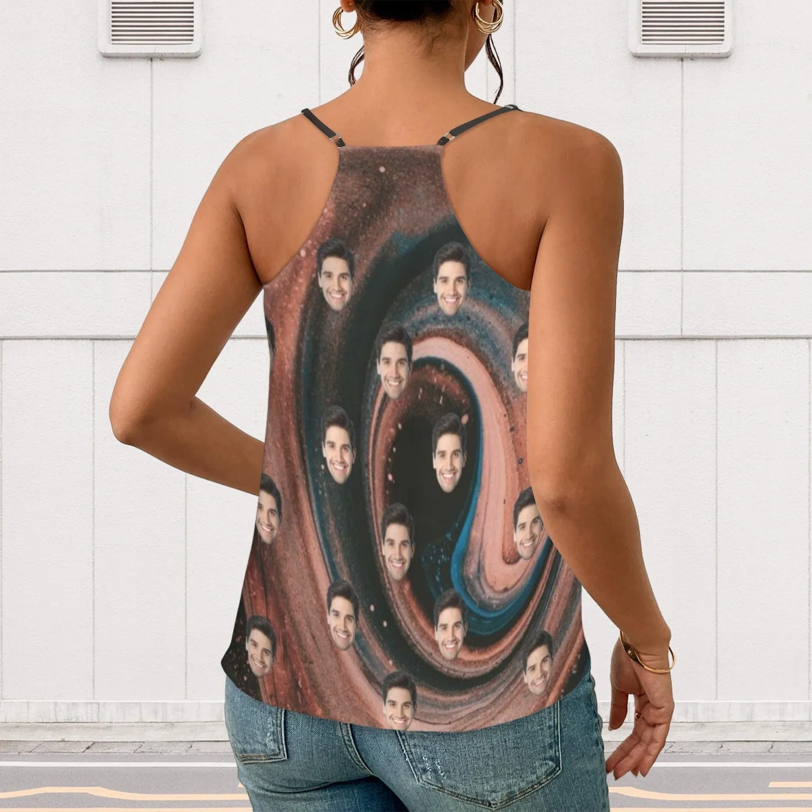 Custom Face Earth Sign Women's V-Neck Cami Tank Tops