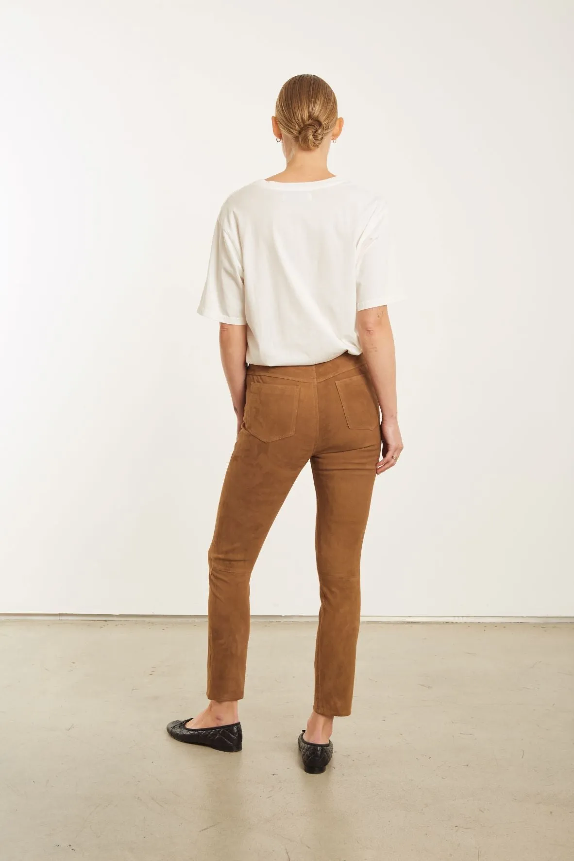 Dark Cognac Suede 5 Pocket Slim Trousers