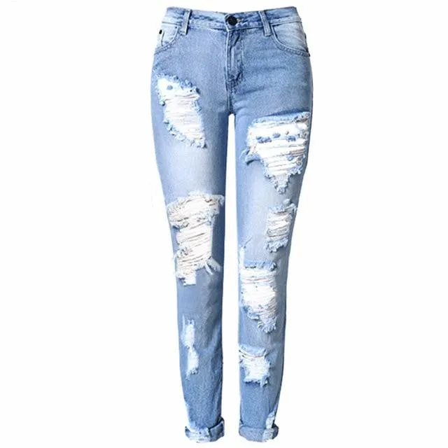 Distressed Faded Jeans Ripped Holes Skinny Jean Pants Boho Denim Festival Leggings Sizes XS Small Medium Large XL Or Plus Size XXL 2X You Choose