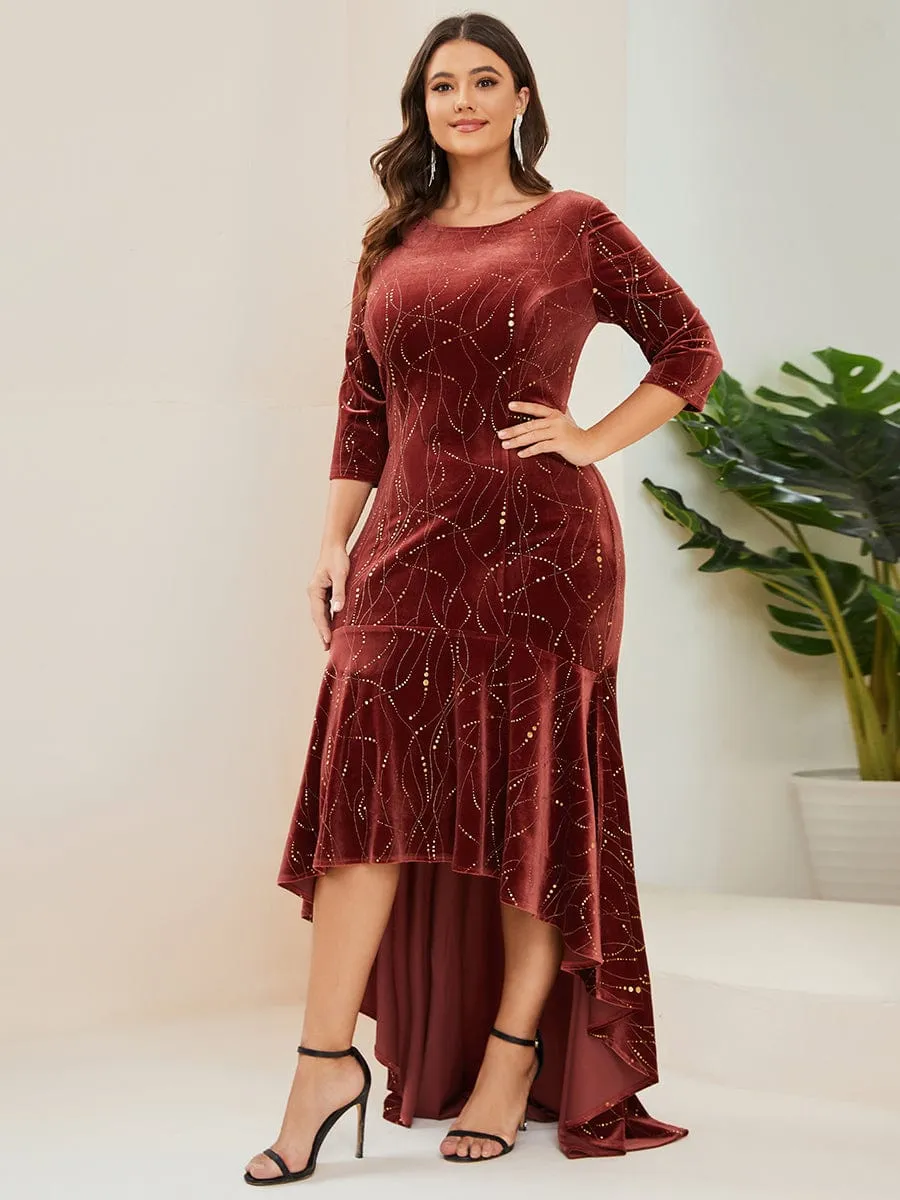 Elegant Plus Size Bodycon High-Low Formal Velvet Party Dress