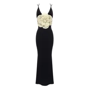 Elegant Rosette Deep V Draped Backless Fishtail Velvet Maxi Evening Dress