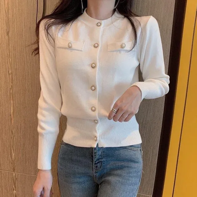 Estorenew Fashion Women Cardigan Sweater Spring Knitted Long Sleeve Short Coat Casual Single Breasted Korean Slim Chic Ladies Top