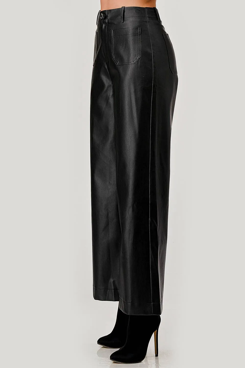 Faux Leather Wide-Leg Pants