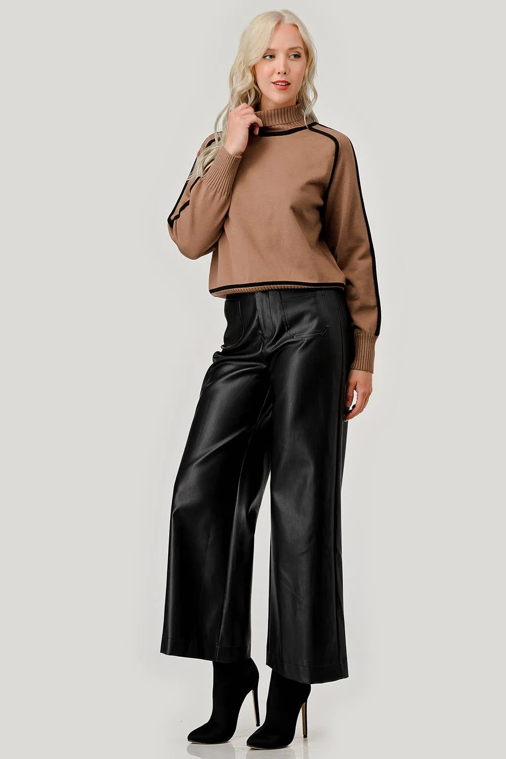 Faux Leather Wide-Leg Pants