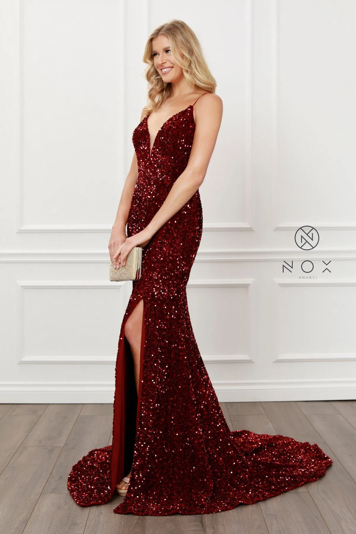 Fitted Sequin Velvet Gown by Nox Anabel R433