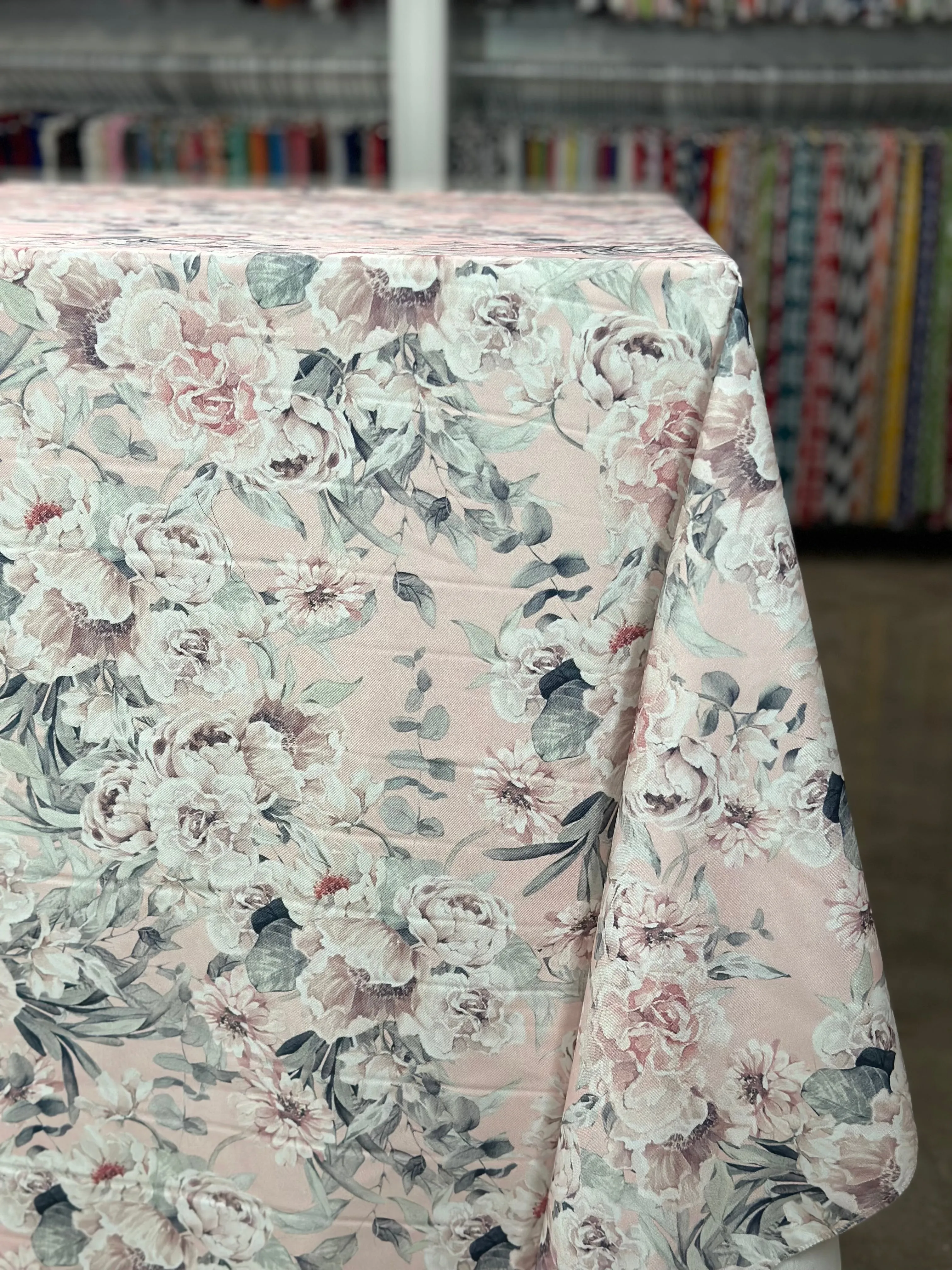 Floral Dusk (Poly Print) Table Linen in Blush