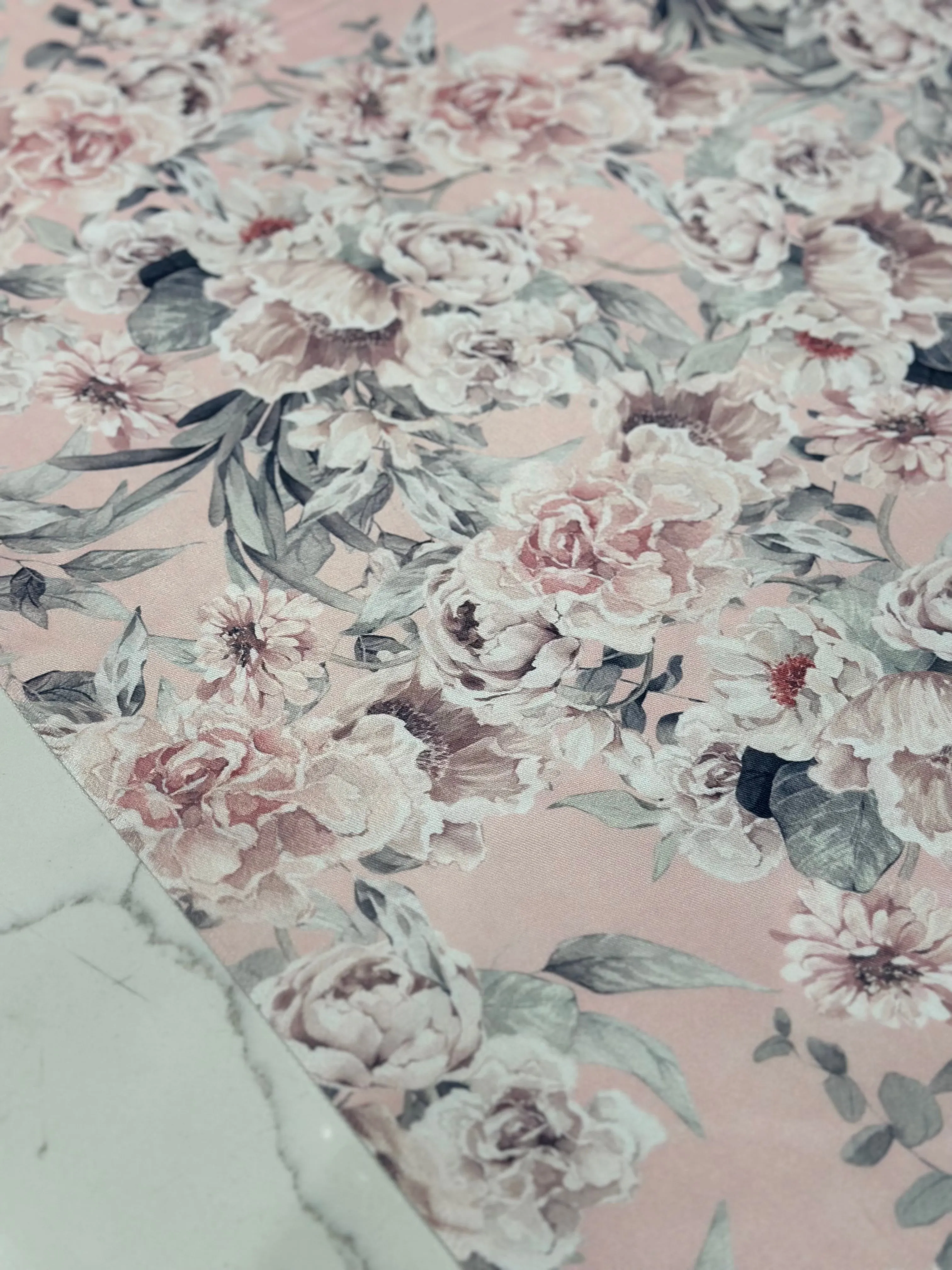 Floral Dusk (Poly Print) Table Linen in Blush