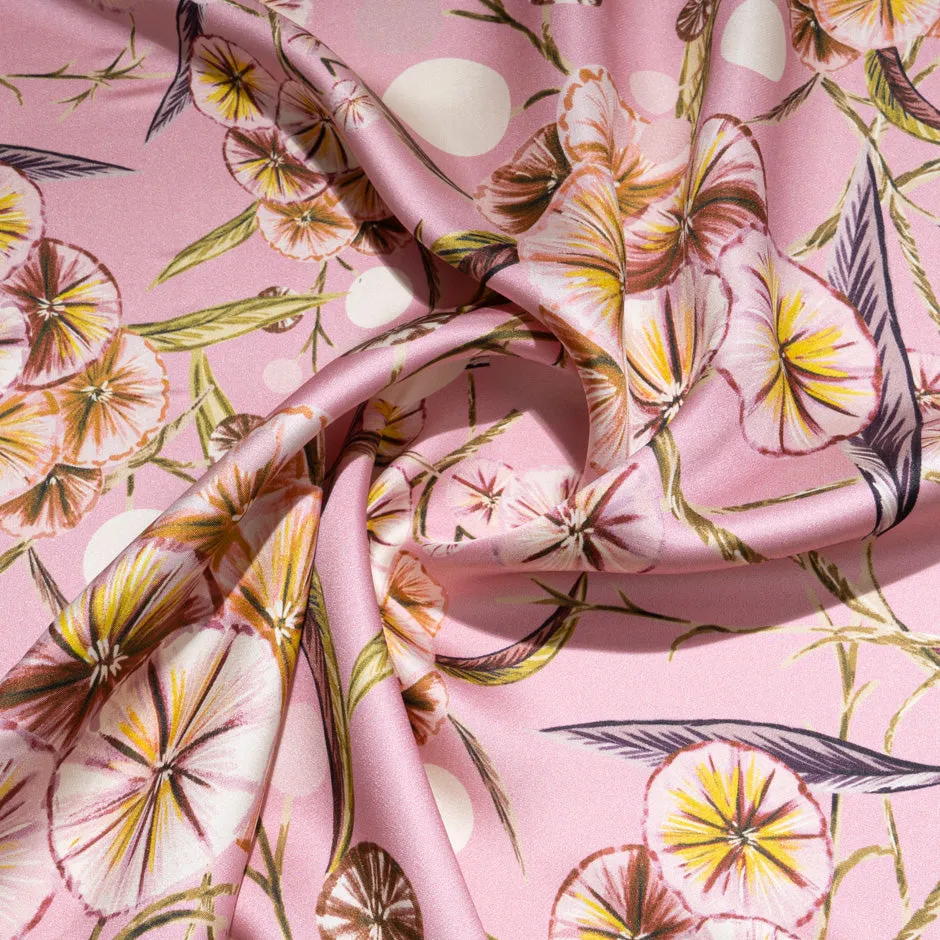 Floral Printed Dusty Pink Double Silk Satin