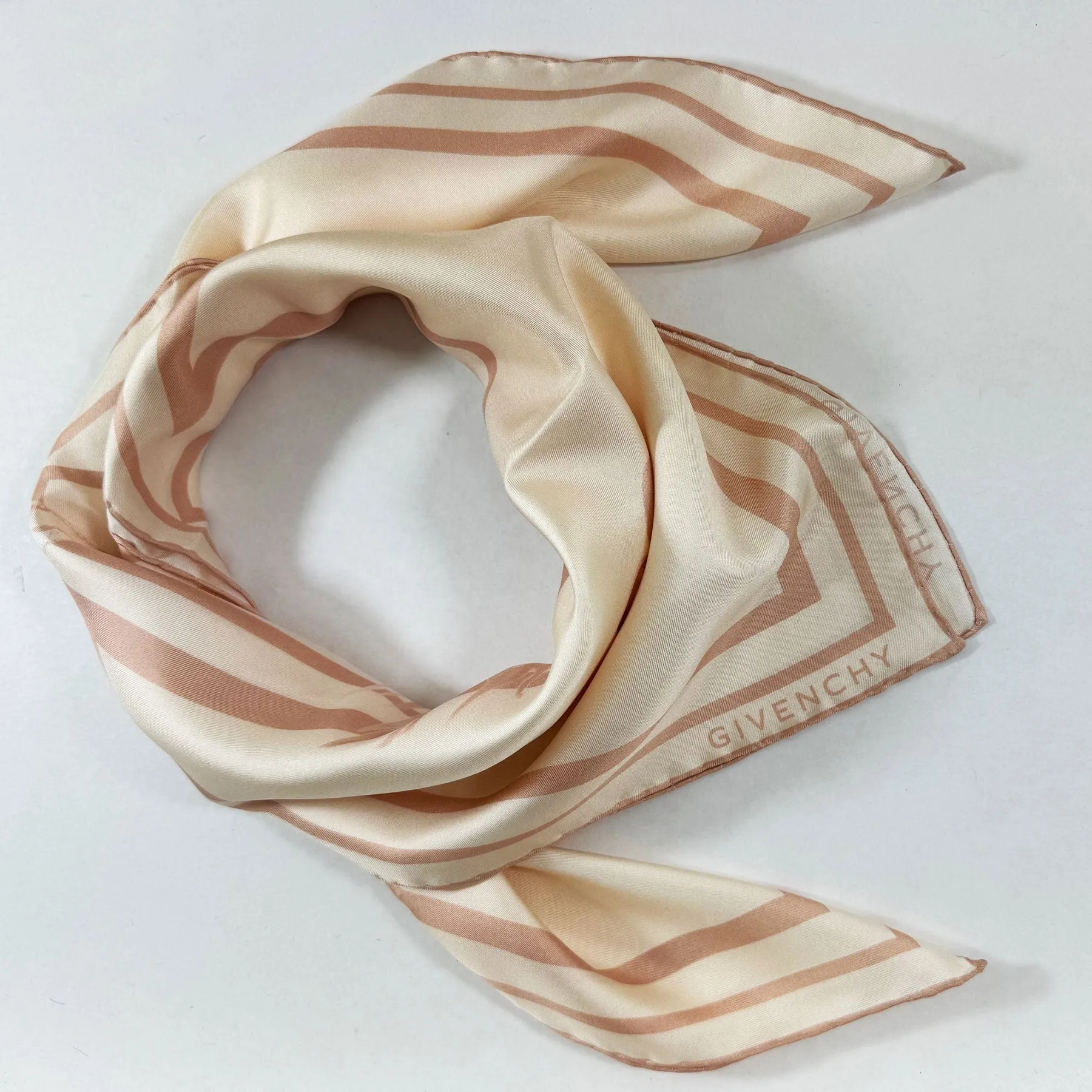 Givenchy Scarf White Dust Pink Pegasus Design - Square Twill Silk Foulard