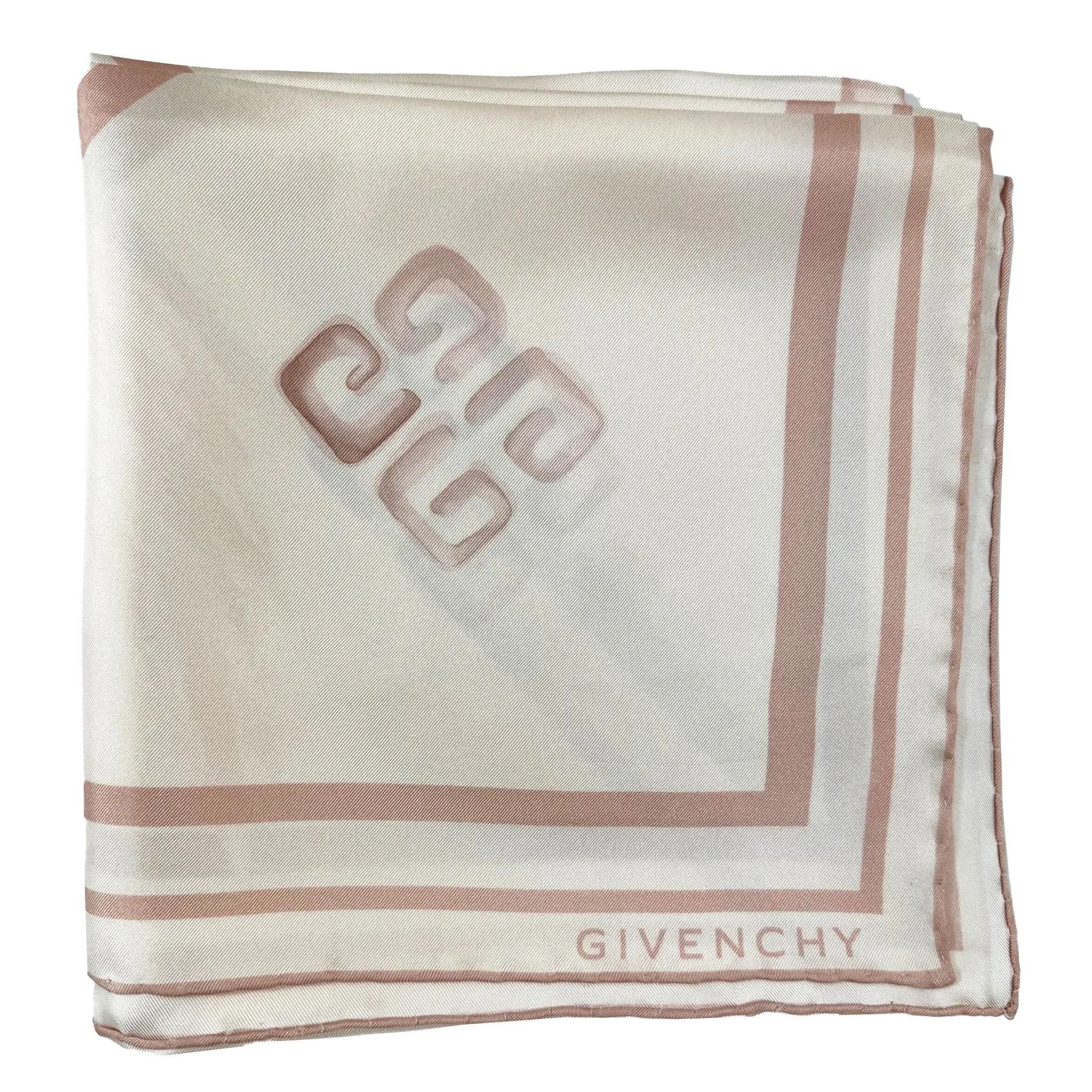 Givenchy Scarf White Dust Pink Pegasus Design - Square Twill Silk Foulard