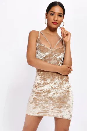 Gold Velvet Strappy Plunge Bodycon