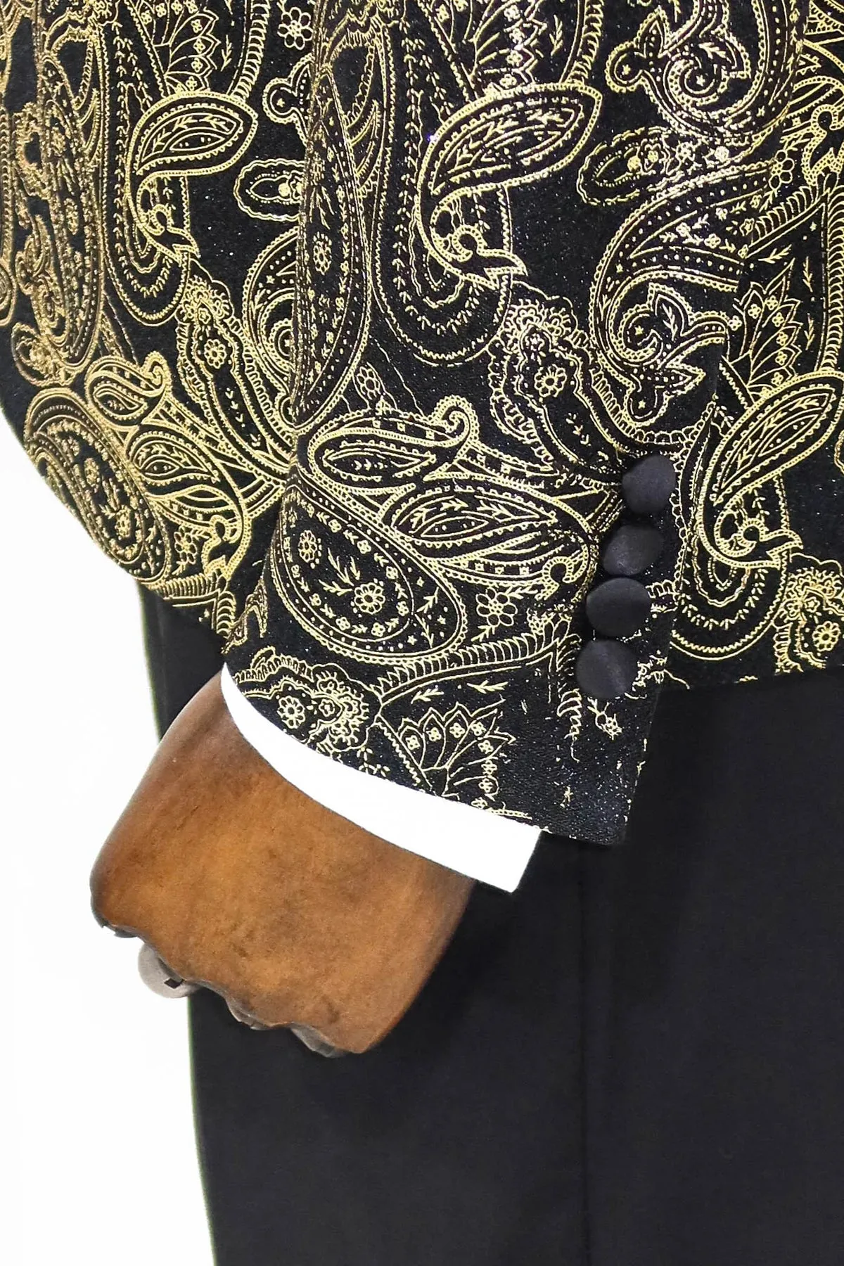 Golden Paisley Black Prom Blazer with Peak Lapel