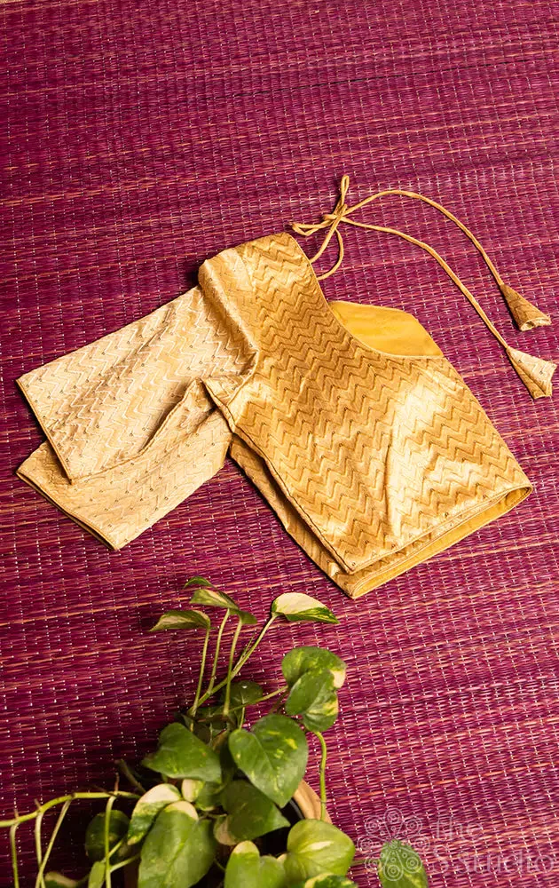 Golden semi silk readymade blouse with zig zag lines