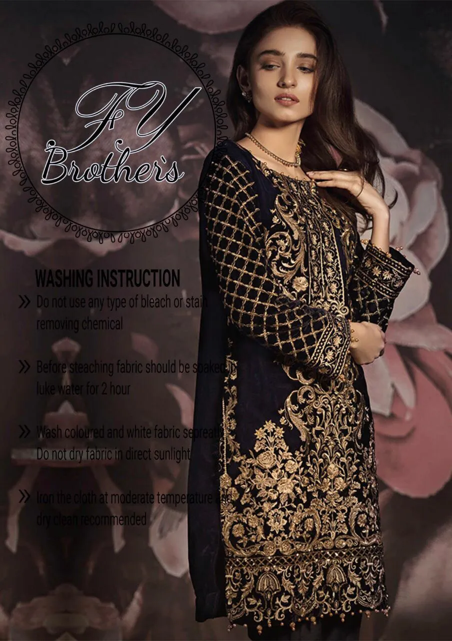 Gulaal Velvet Dresses - Embroidered Net Dupatta - Replica - Unstitched