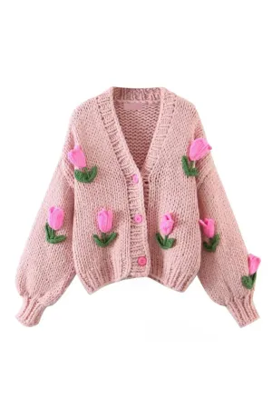 'Heather' Tulip Hand-Knitted Cardigan (2 Colors)