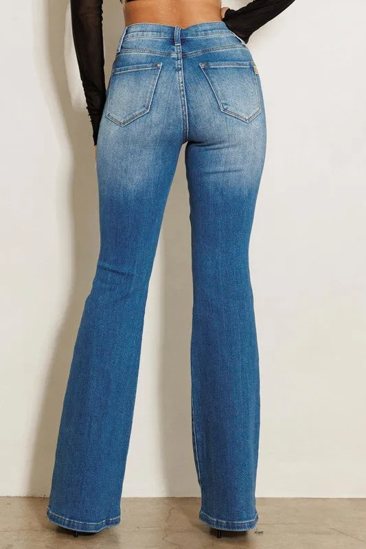 HIGH RISE DISTRESSED FLARE JEANS